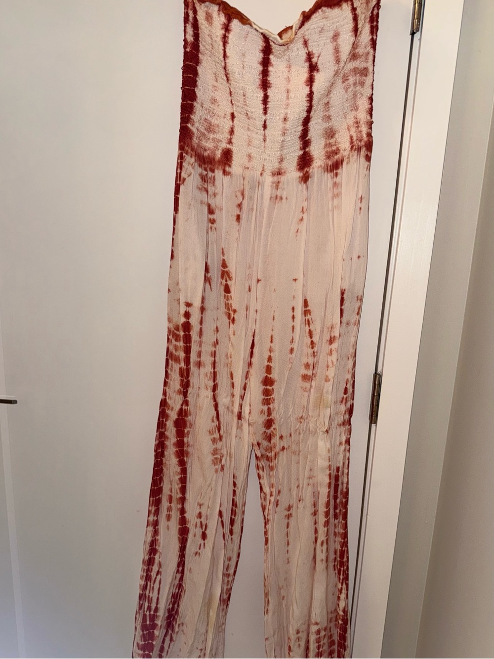 Jumpsuit BoHo Tie Dye Strapless Smocked Wide Leg Jumpsuit Romper  Women Large - Picture 2 of 7